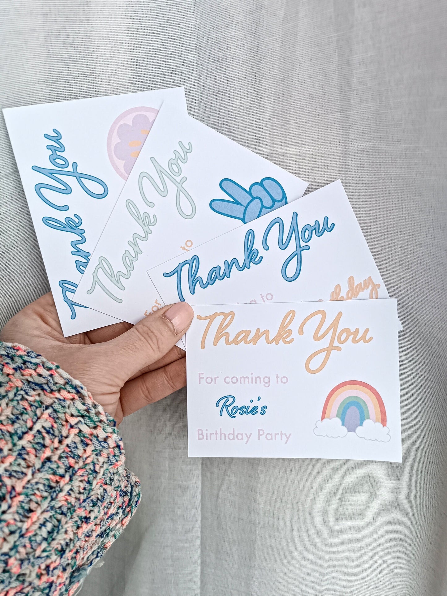 6 Birthday Thank you cards | party | thank you | pastel party | colourful party | birthday decor | custom thank you cards | Custom birthday