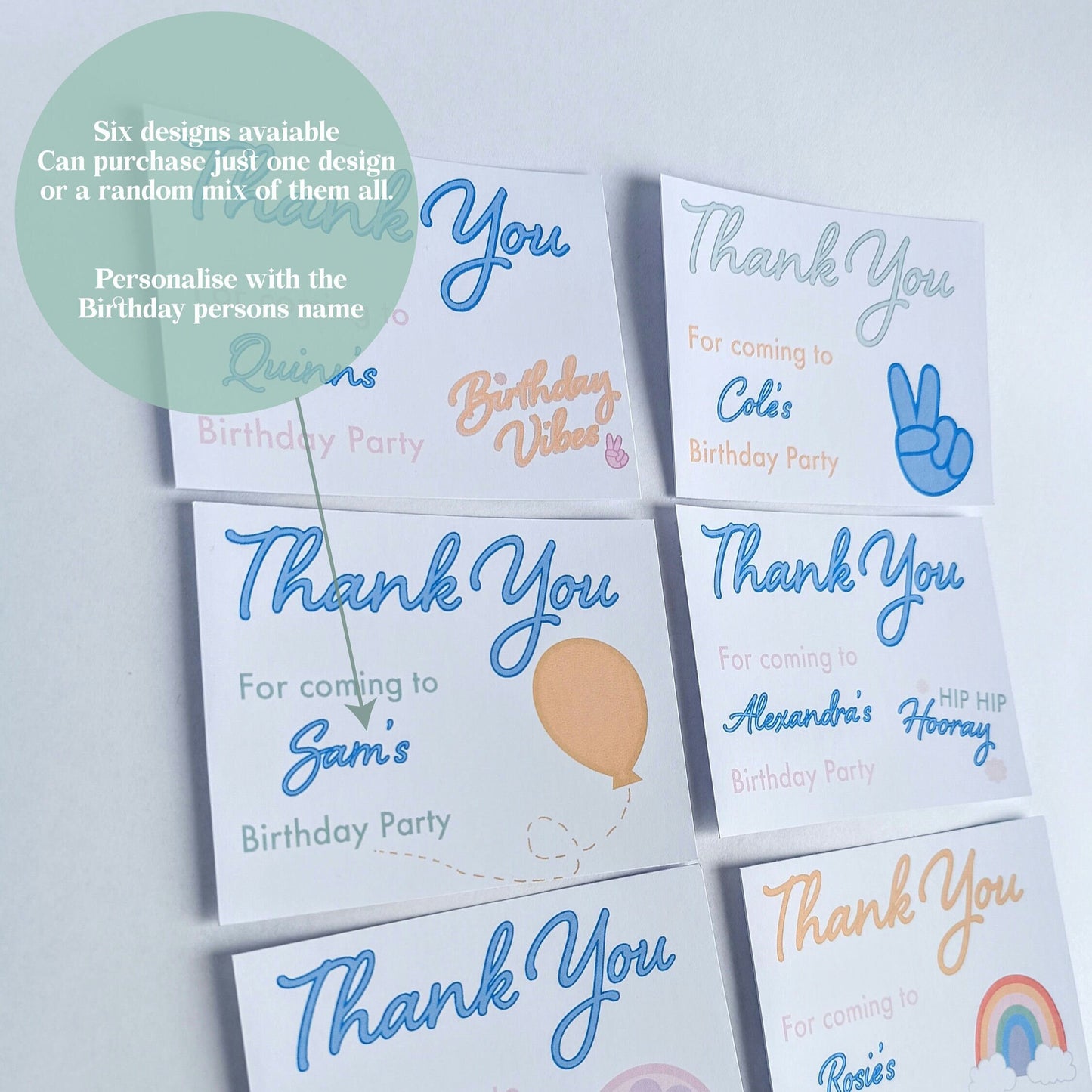 6 Birthday Thank you cards | party | thank you | pastel party | colourful party | birthday decor | custom thank you cards | Custom birthday